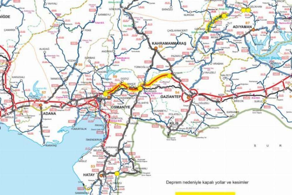 Karayolları'ndan alternatif g&uuml;zergahlara ilişkin harita