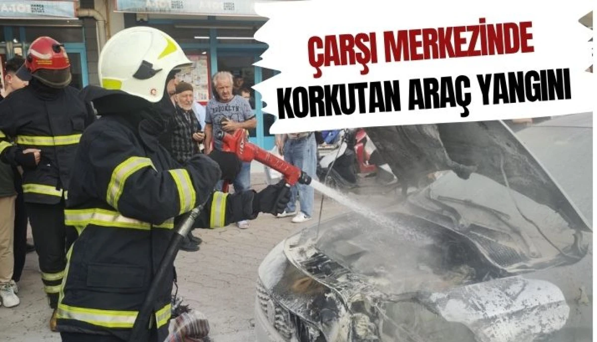 Ada Caddesi&rsquo;nde Korku Dolu Anlar Park Halindeki Otomobil Alev Aldı!