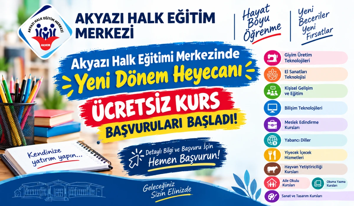 Akyazılılar Dikkat! Meslek ve Hobi Edinmek İsteyenler İ&ccedil;in Yeni D&ouml;nem Kayıtları A&ccedil;ıldı
