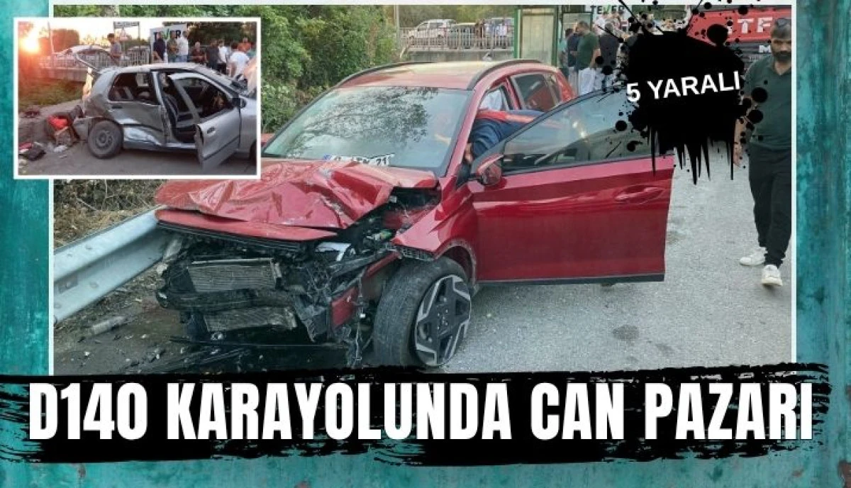 D140 Karayolu Bedilkazancı Sapağı'nda Can Pazarıİki Otomobil &Ccedil;arpıştı, 5 Yaralı